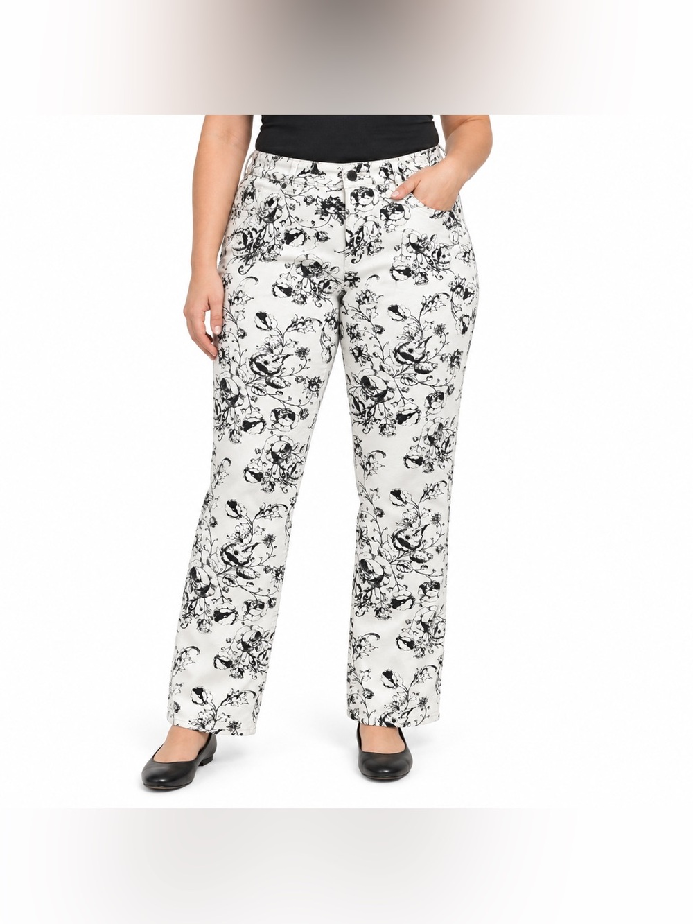 Liverpool Jeans Company 32/14 Black White Floral Print Straight Leg Jeans